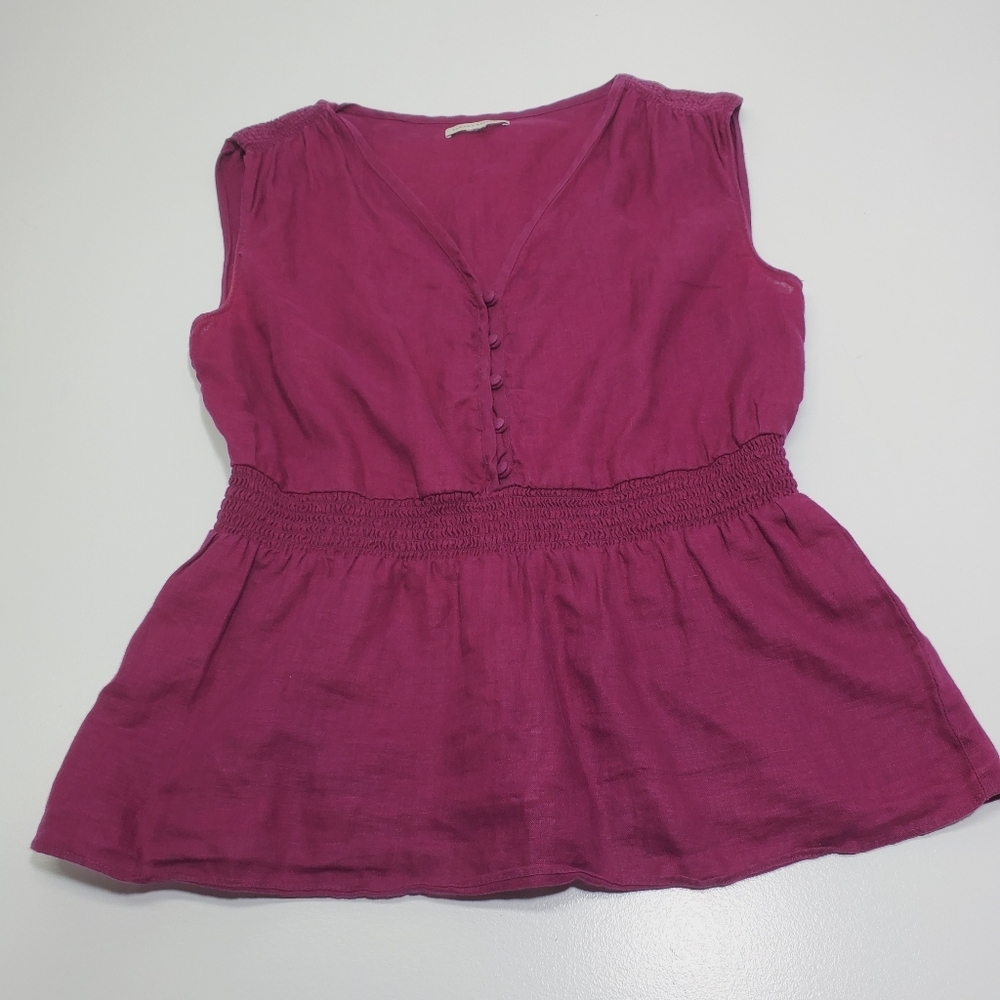 Banana Republic Women Sleeveless Peplum Blouse Burgundy Size Small V-neck Linen